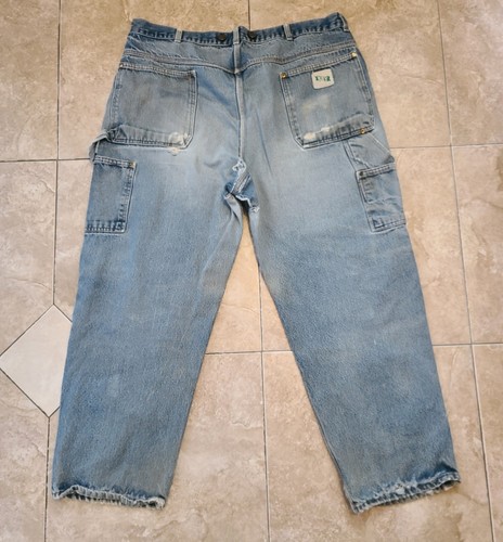 VTG Distressed Double Knee KEY USA Denim Work Pants Jeans 40x28.5" Patches Worn - Picture 14 of 24