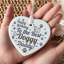 Doggy Daddy Birthday Gift Ceramic Heart Ornament Personalised Present From Dog
