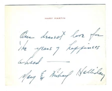 Mary Martin Note Card Hand Written Note Signed Mary Halliday 