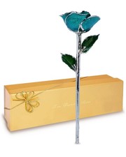 Forever Rose Real Serenity Sparkle Rose with Glittery Teal Platinum Trimmed P...