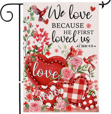 Valentine's Day Garden Flag - Double-Sided Rustic Outdoor Decor 12x18