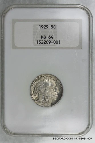 NGC 3.0 NO LINE FATTY SLAB MS64 1929 BUFFALO NICKEL 5c  (BC01)