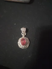 Sarda Artisan of Bali Vintage Sterling Silver Hot Pink/Red Stone Pendant