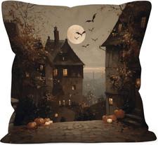 Spooky Fall Halloween Pumpkin Town Throw Pillow Covers 18X18