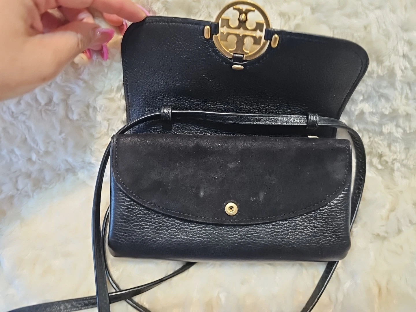 Borsa a mano Tory Burch Metal Miller Small tracolla nera pochette portafoglio $ 365