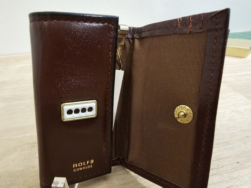 Vtg Rolfs Key Case Brown Leather Brass Tri-Fold 6 Ring Organizer 3.5”x2” NOS O2 - Picture 6 of 10