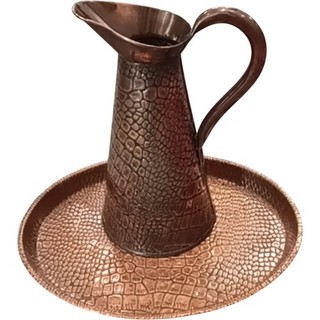 Vintage Copper Jug and Tray Set by JS&S with Textured Design