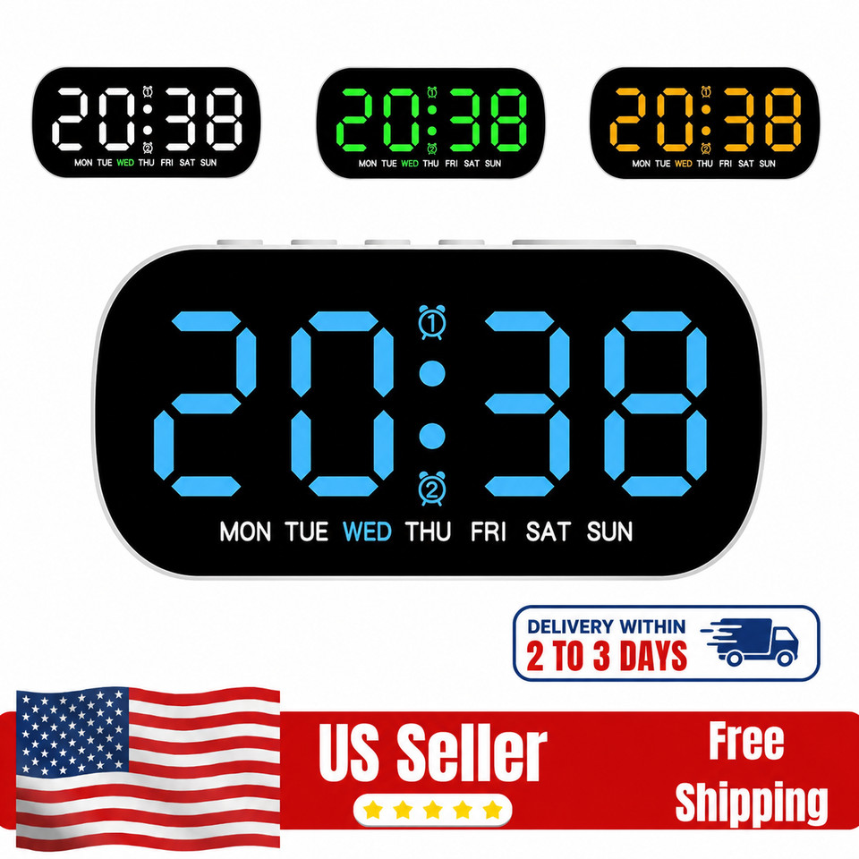 LED Large Display Electric Digital Alarm Clock with Battery Backup and Snooze