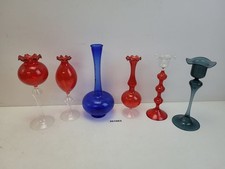 4x Vasen & 2x Kerzenständer Lauscha Glas Rot Blau Türkis 60er Jahre Deko #261063