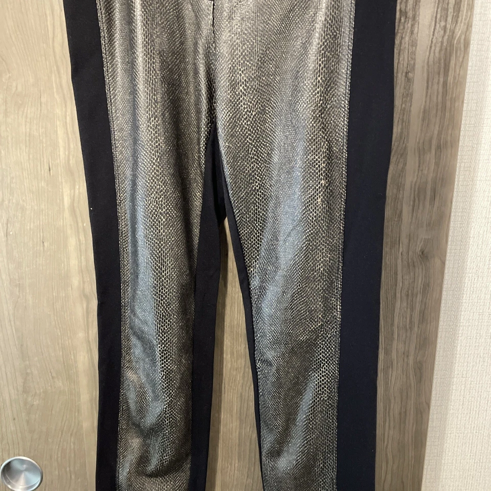 BCBG MAXAZRIA Women’s Black & Beige Printed Leather Pull On Legging Pant Size M - Image 3 of 4