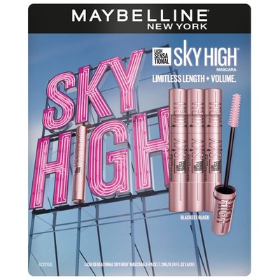 Maybelline Lash Sensational Sky High Mascara, Blackest Black, 0.24 fl oz, 3-pack