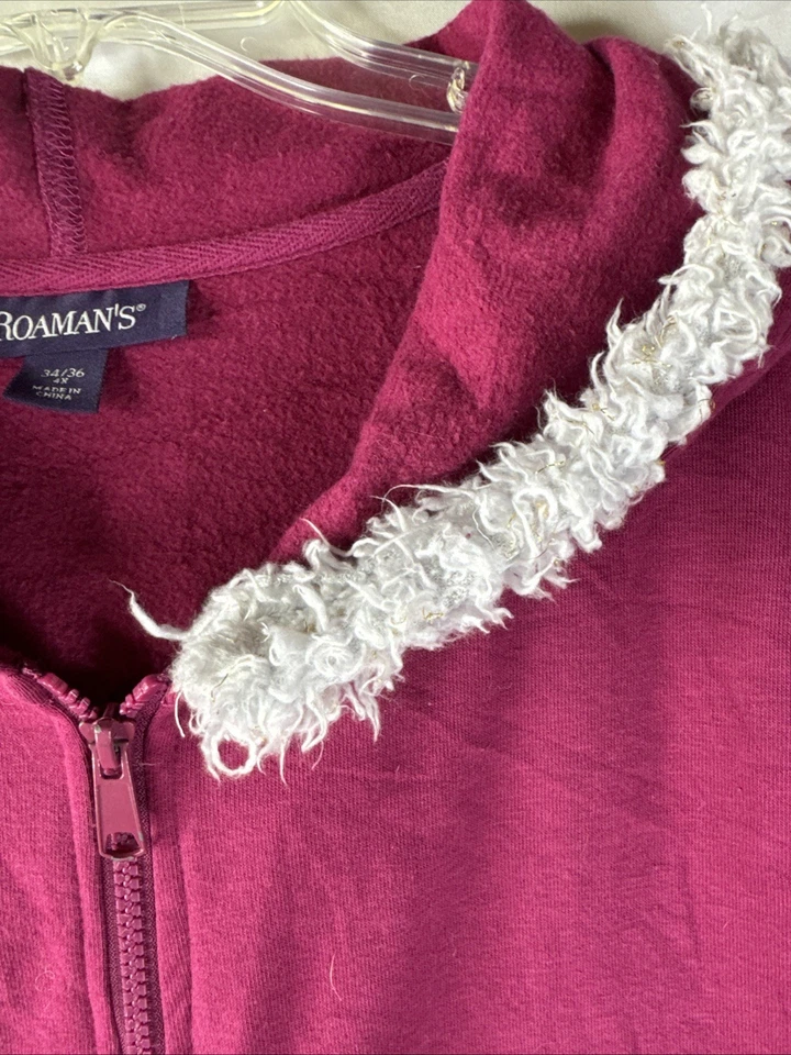 Sudadera con Capucha Roamans Polar Para Mujer Talla Grande 4X 34/36 Cremallera Completa Borgoña Forrada Capucha Foto 4 de 4