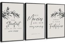 3 PCS Christian Bible Verse Canvas Wall Art Botanical Neutral Black Decor 12x16