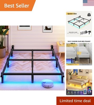 Queen Bed Frame with Smart LED Lights, 7 Inch Basics Metal Bed Frame, Heavy D...