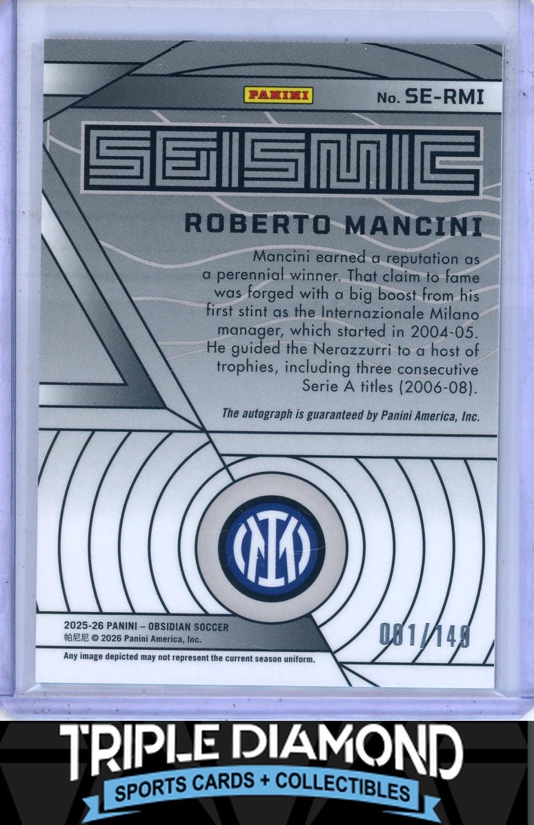 2025-26 Panini Obsidian Roberto Mancini Seismic Signatures Auto #001/149 I125 view 2