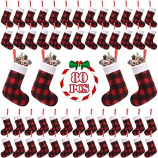 80 Pieces Mini Christmas Stockings, 7 Inches Buffalo Plaid with Plush Cuff Sm...