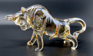 Devine Iridescent Art Glass Amber Bull Sculpture Figure