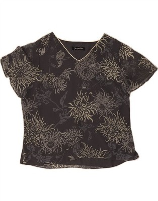 Jacques Vert Damen Crop Kurzarm Bluse Top UK 18 XL Grau Blumen NO03