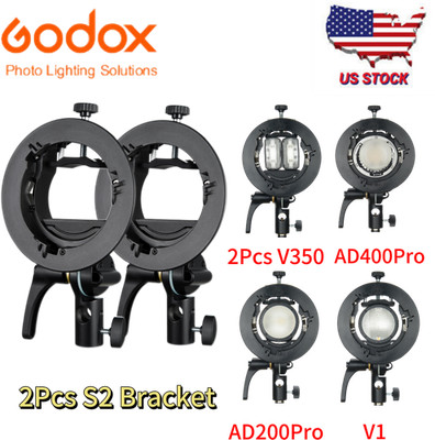 US 2Pcs Godox S2 Bowen Mount S-Type Flash Holder Bracket For V1 V860II AD200