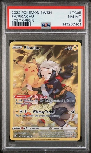 2022 POKEMON SWORD & SHIELD LOST ORIGIN #TG05 FULL ART/PIKACHU PSA 8