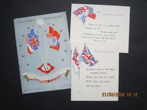 Early Military Greetings cards, WW1. Royal Air Force, Victory in Europe