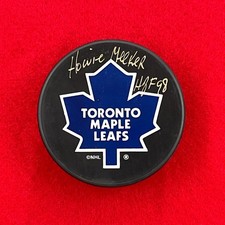 Howie Meeker HOF 1998 Notation Toronto Maple Leafs Autographed Official NHL Puck