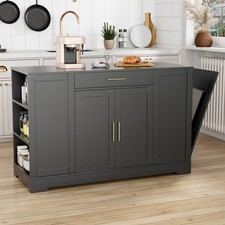 53 inch Kitchen Island Wood Storage Cabinet Tilt-out Trash Can Island Table Blue