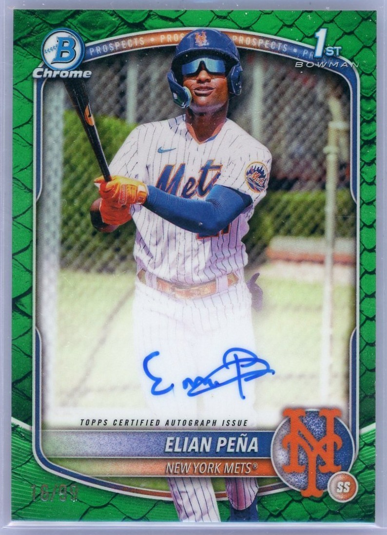 2025 Bowman Chrome Baseball Elian Pena 1st Green Reptilian Auto /99 Mets