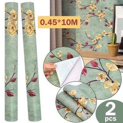 2x 10m Green Self Adhesive Floral Wallpaper Living Bed Room Home Wall