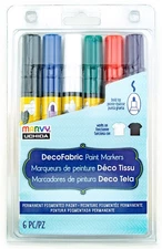 Marvy Uchida DecoFabric Permanent Pigmented Paint Markers 6 Color Set Bold Tip