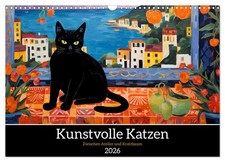 Kunstvolle Katzen (Wandkalender 2026 DIN A3 quer), CALVENDO Monatskalender