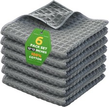 Cotton Kitchen Towels 6 Pack Waffle Weave Dish Cloths 12x12 Quick Dry Lint Free