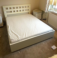 Fredmans White Wooden Double Bed Frame with Headboard, Modern