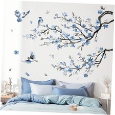 Watercolor Blue Flower Branch Wall Decals Blossom Tree Branch Floral Wall