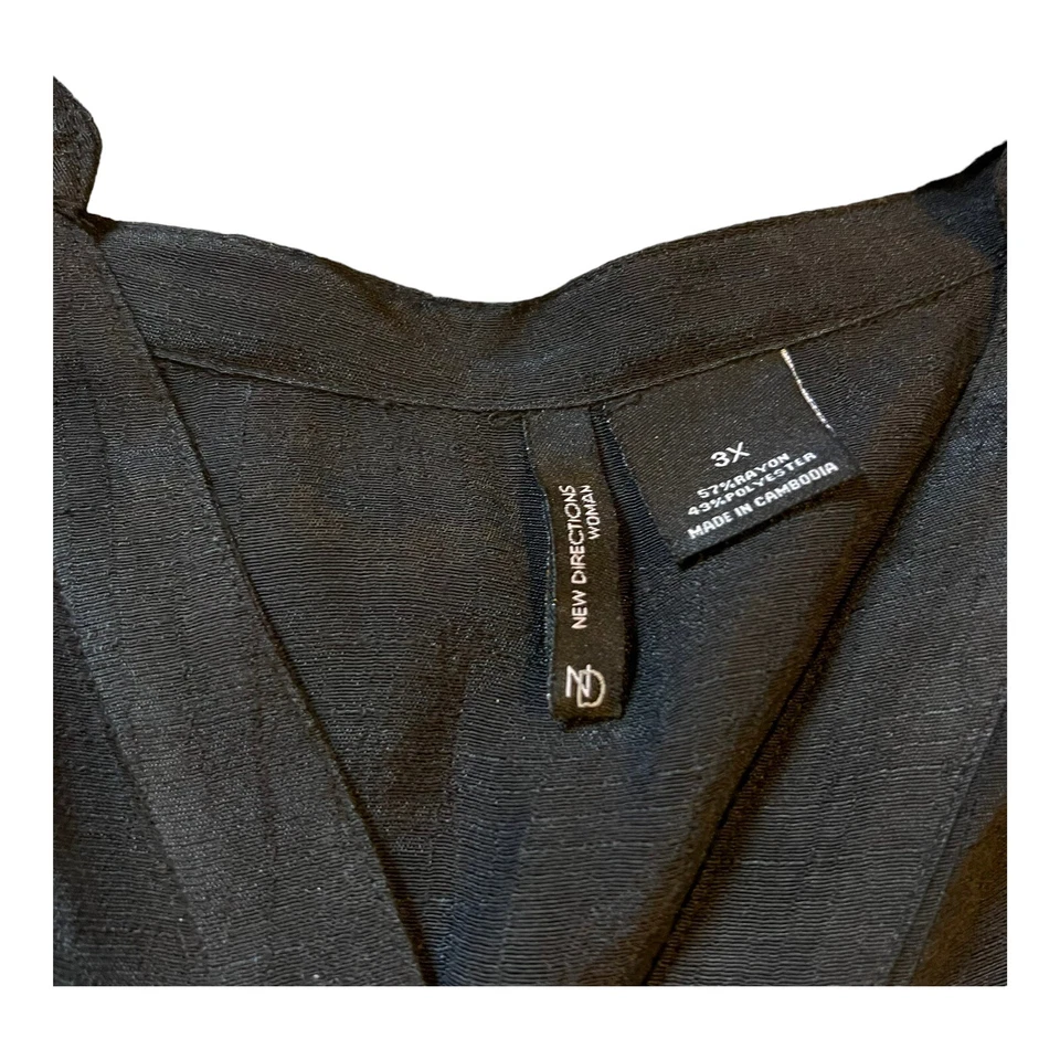 Blusa Top New Directions Para Mujer 3x Abotonada Negra Sólida Manga Larga Camisa Foto 3 de 4