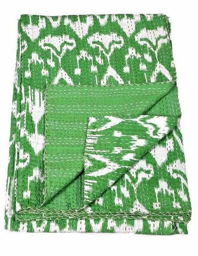 Queen Kantha Quilt Bedspread Ikat Cotton Multicoloured Boho Gypsy Blanket - Picture 2 of 6