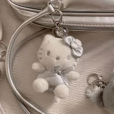 Official Sanrio Hello Kitty Silver Plush Doll Keychain Keyring Bag Charm 8cm