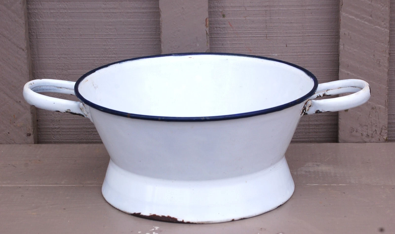 Enamelware Colander Strainer Kitchen Tool White Cobalt Blue Vintage Graniteware
