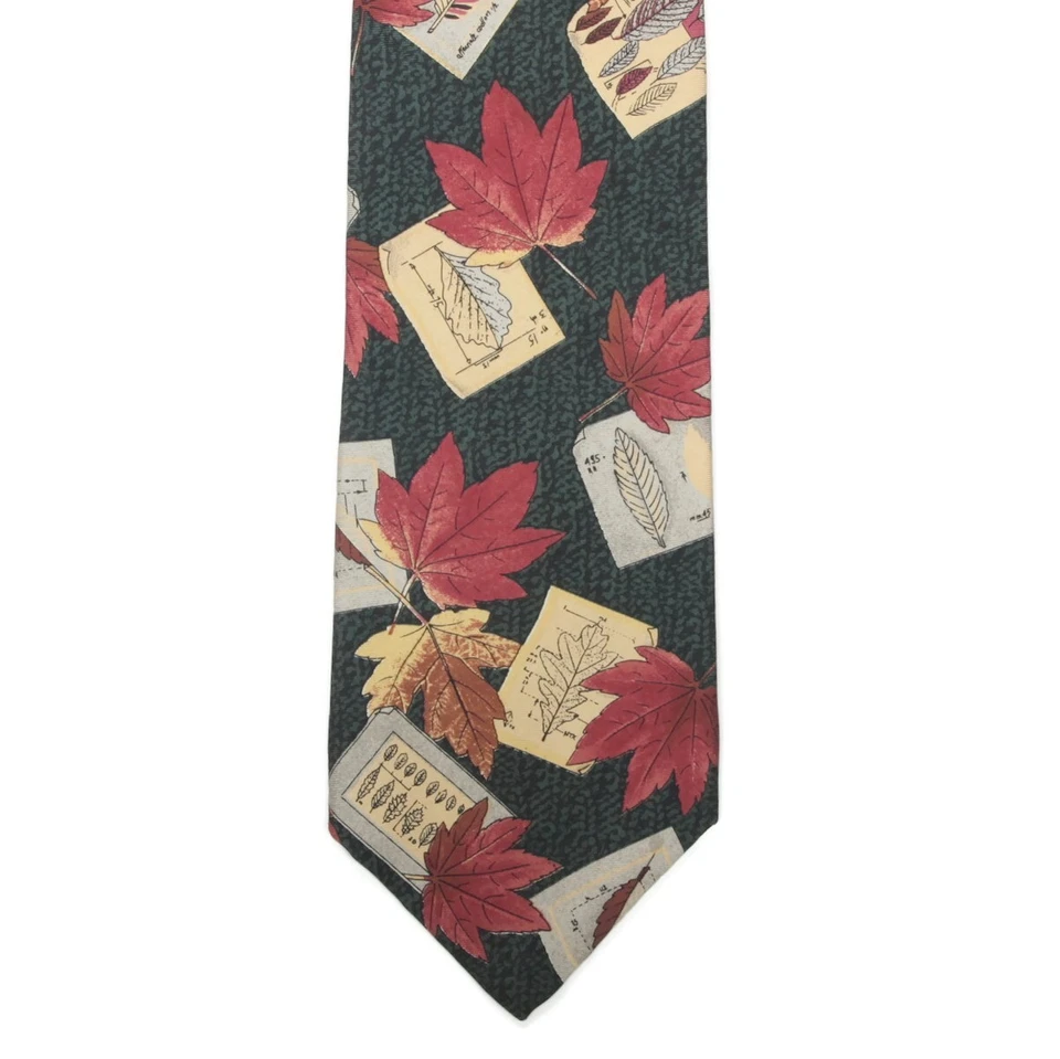 STRUCTURE Autumn Leaf Fall Green Harvest Men's Silk Neck Tie - Image 2 of 4