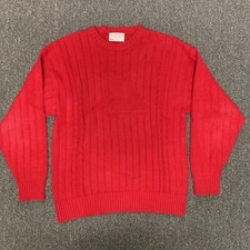 Vintage LORD JEFF Sweater Mens L Sailboat Red Cable Knit 100 Fine Cotton USA