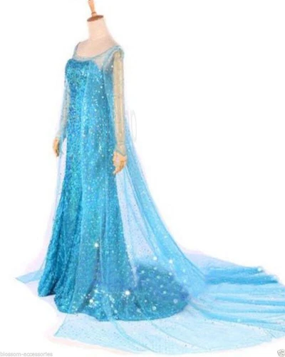 Halloween Adult Womens Frozen Snow Queen Elsa Costume Cosplay Gown Fancy Dress - Picture 4 of 12