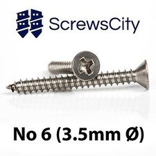 No 6 (3.5mm Ø) SELF TAPPING COUNTERSUNK SCREWS FOR METAL A2 STAINLESS STEEL