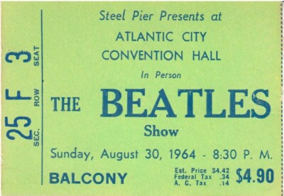 THE BEATLES 'Convention Hall, ATLANTIC CITY' 1964 Concert Ticket - reprint