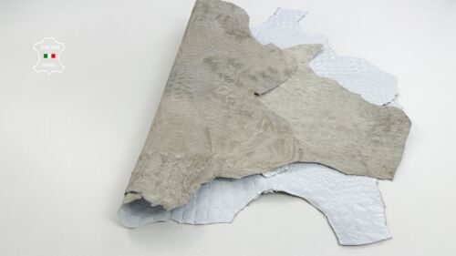 WHITE SHINY ALLIGATOR CROCODILE PRINT ON Lamb Leather 2 skins 10sqf 0.8mm #C4032 - Picture 3 of 7