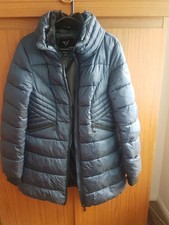 Noize Designer Womens Winter Coat Parka Blue Fur Trim Med Length 32"