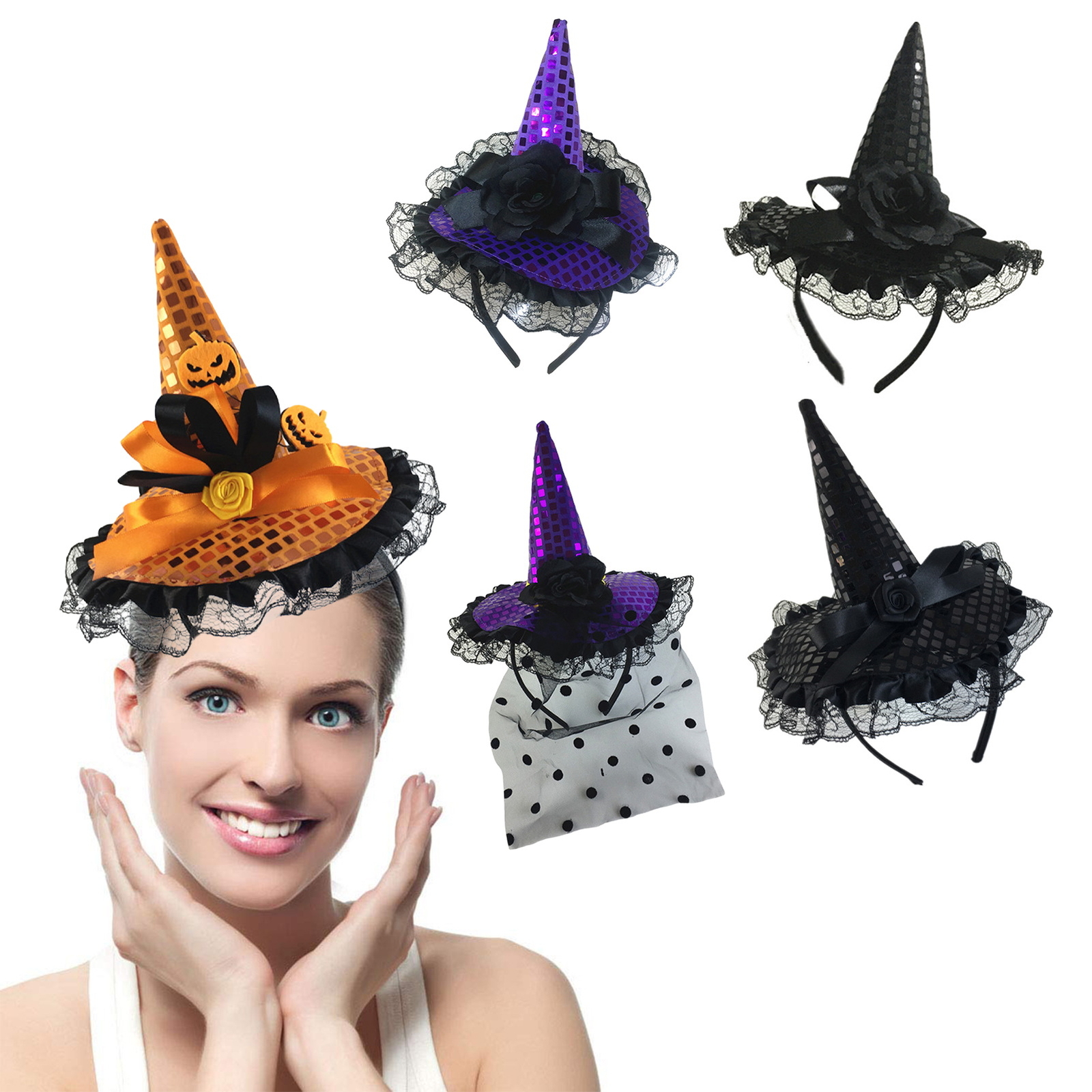 Halloween Hair Decorations Costume Accessories Girls Lace Witch Hat Headband