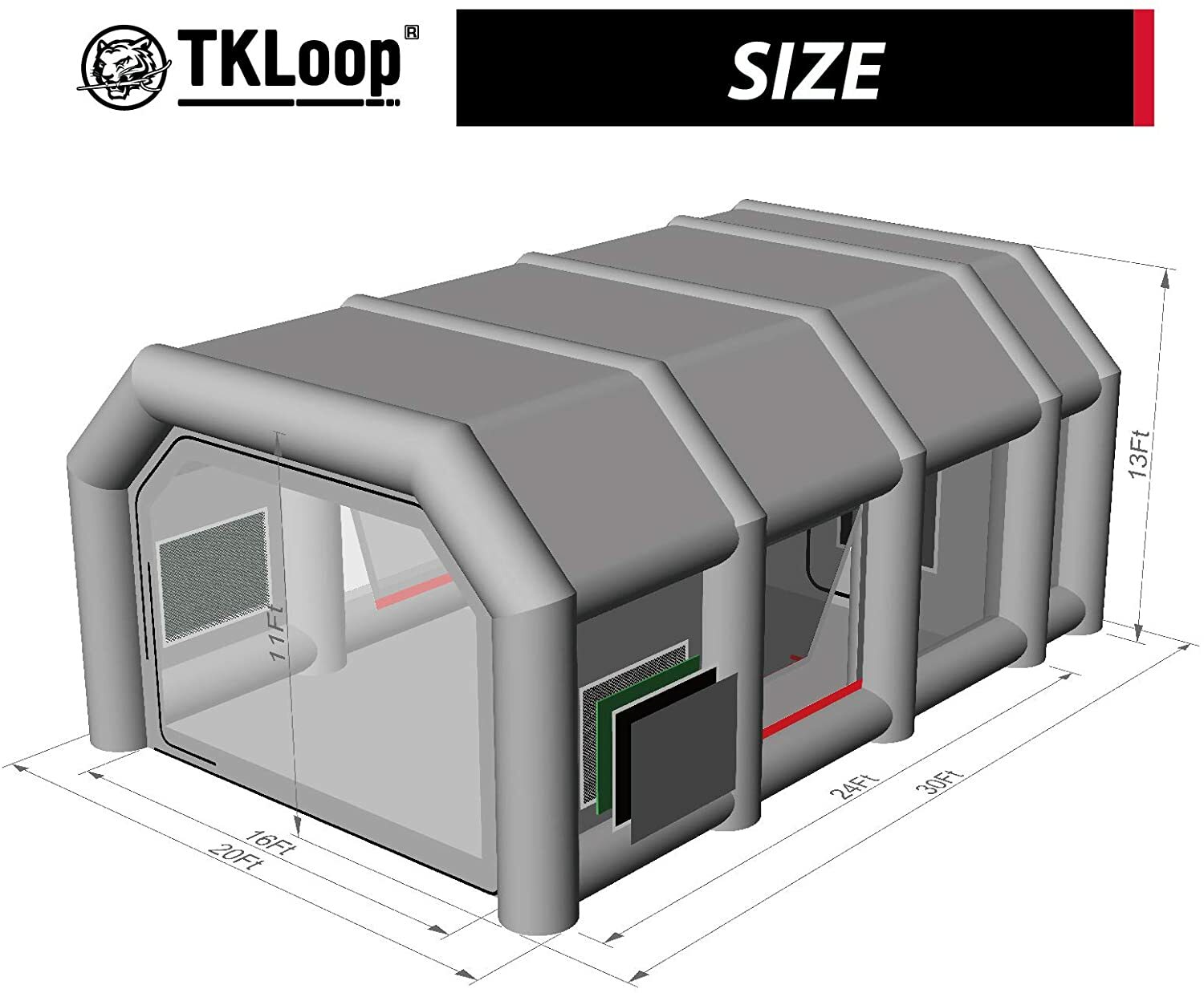 TKLoop DirtResistant Inflatable Paint Booth 30X20X13Ft with Blowers