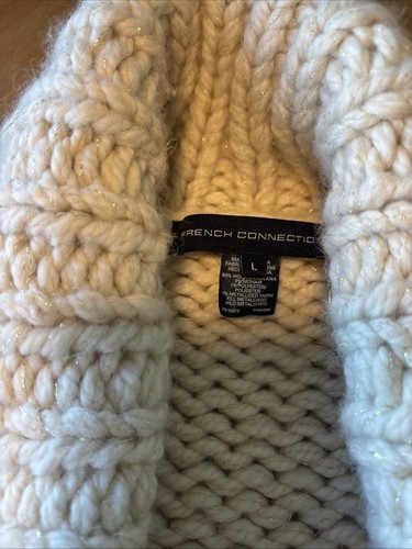 186 French Connection Cardigan Grosso Lana Mohair Metallizzato Cardigan Maglione L - Foto 2 di 10