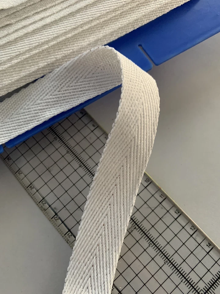 Cinta de sarga de espiga de polialgodón correa de costura recorte 25 mm blanco y plateado 2 m Foto 4 de 4