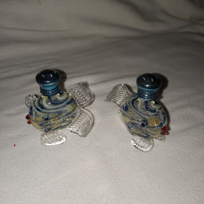 Handblown Art Glass Salt&pepper Fish Anthropomorphic Nautical Four Sisters